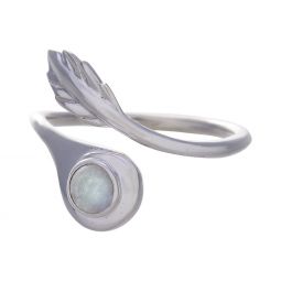 Rainbow Moonstone Round Cab Feather Adjustable Ring - Size 5