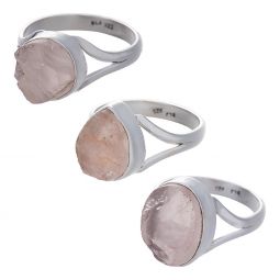 Rough Rose Quartz Assorted Shapes Split Shank Simple Ring - Size 5 (10mm to 14mm H)