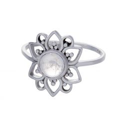 Rainbow Moonstone Flower Ring - Size 5