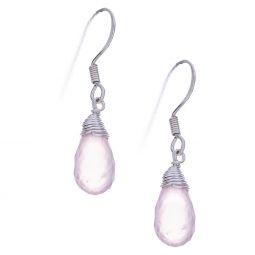 Faceted Rose Quartz Wire Wrapped Earrings (25mm to 30mm H)