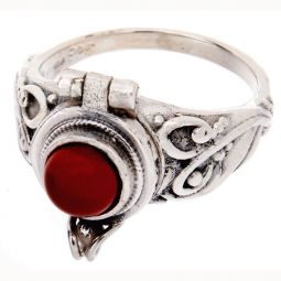 Round Box Ring Carnelian 6mm Cab -Size 5