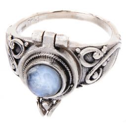 Round Box Ring Rainbow Moonstone 6mm Cab -Size 5