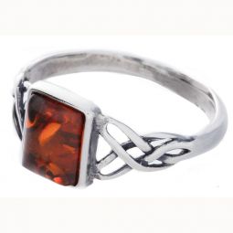 Amber Ring - Square Celtic - Size 5