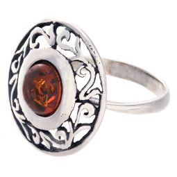 Amber Ring -  Round Filigree - Size 6