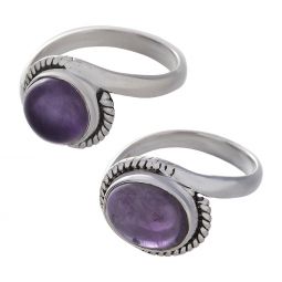 Amethyst Cab. Assorted Round & Oval Shapes Elegant Band Ring  - Size 5 (11mm to 13mm H)