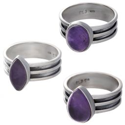 Amethyst Cab. Assorted Shapes Triple Band Ring - Size 5 (10mm to 14mm H)