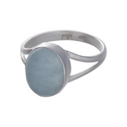 Aquamarine Cab. Oval Shape Split Shank Simple Ring - Size 6 (10mm to 12mm H)