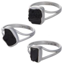 Rough Black Tourmaline Assorted Shapes Split Shank Simple Ring - Size 5 (9mm to 12mm H)