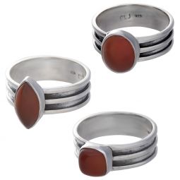 Carnelian Cab. Assorted Shapes Triple Band Ring  - Size 5 (8mm to 12mm H)