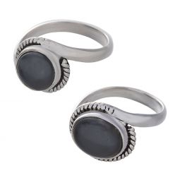 Hematite Cab. Assorted Round & Oval Shapes Elegant Band Ring - Size 5 (10mm to 12mm H)