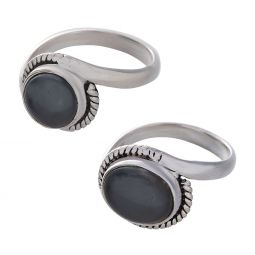 Hematite Cab. Assorted Round & Oval Shapes Elegant Band Ring - Size 6 (10mm to 12mm H)