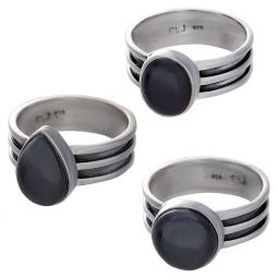 Hematite Cab.  Assorted Shapes Triple Band Ring - Size 5 (9mm to 12mm H)