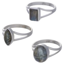 Labradorite Cab. Assorted Shapes Split Shank Simple Ring  - Size 5 (9mm to 15mm H)