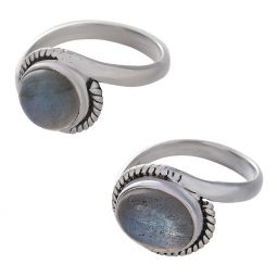 Labradorite Cab. Assorted Round & Oval Shapes Elegant Band Ring - Size 5 (10mm to 13mm H)