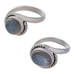 Labradorite Cab. Assorted Round & Oval Shapes Elegant Band Ring - Size 6 (10mm to 13mm H)