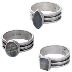 Labradorite Cab. Assorted Shapes Triple Band Ring  - Size 5 (9mm to 11mm H)