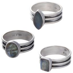 Labradorite Cab. Assorted Shapes Triple Band Ring  - Size 6 (9mm to 11mm H)