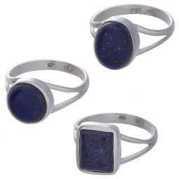 Lapis Lazuli Cab. Assorted Shapes Split Shank Simple Ring  - Size 5 (9mm to 12mm H)