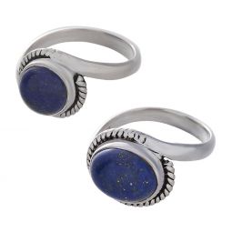 Lapis Lazuli Cab. Assorted Round & Oval Shapes Elegant Band Ring - Size 5 (10mm to 13mm H)