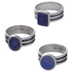 Lapis Lazuli Cab. Assorted Shapes Triple Band Ring  - Size 5 (9mm to 11mm H)