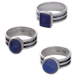 Lapis Lazuli Cab. Assorted Shapes Triple Band Ring  - Size 6 (9mm to 11mm H)