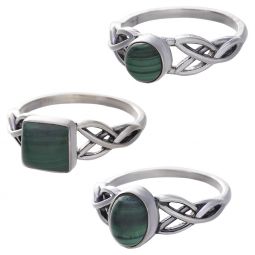 Malachite Cab. Assorted Shapes Trisquele Ring  - Size 5 (9mm to 12mm H)