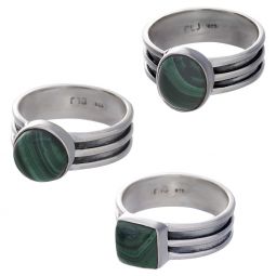 Malachite Cab. Assorted Shapes Triple Band Ring- Size 5 (9mm to 12mm H)