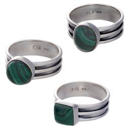 Malachite Cab. Assorted Shapes Triple Band Ring- Size 6 (9mm to 12mm H)