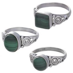 Malachite Cab. Assorted Shapes Spiral Band Ring - Size 5 (9mm to 11mm H)