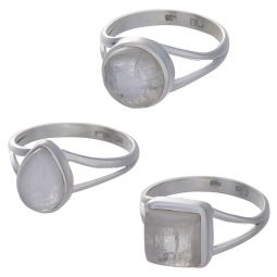 Rainbow Moonstone Cab. Assorted Shapes Split Shank Simple Ring - Size 5 (9mm to 12mm H)