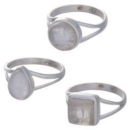 Rainbow Moonstone Cab. Assorted Shapes Split Shank Simple Ring - Size 9 (9mm to 12mm H)