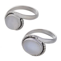 Rainbow Moonstone Cab. Assorted Round & Oval Shapes Elegant Band Ring - Size 5 (11mm to 13mm H)