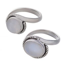 Rainbow Moonstone Cab. Assorted Round & Oval Shapes Elegant Band Ring - Size 6 (11mm to 13mm H)