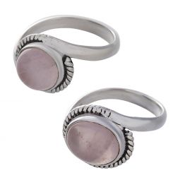 Rose Quartz Cab. Assorted Round & Oval Shapes Elegant Band Ring - Size 5 (11mm to 13mm H)