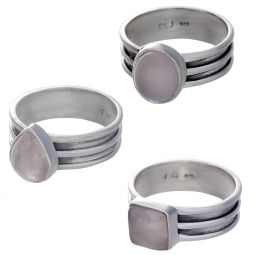 Rose Quartz Cab. Assorted Shapes Triple Band Ring - Size 5 (9mm to 11mm H)