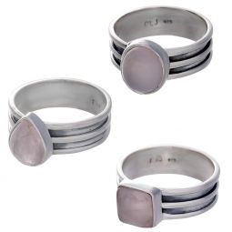 Rose Quartz Cab. Assorted Shapes Triple Band Ring - Size 6 (9mm to 11mm H)