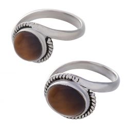 Yellow Tiger Eye Cab. Assorted Round & Oval Shapes Elegant Band Ring - Size 6 (11mm to 13mm H)