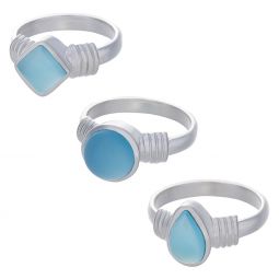 Blue Chalcedony Assorted Shapes Multi Band Ring- Size 10 (10mm to 15mm H)