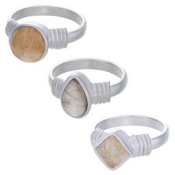 Gold Rutilated Quartz Assorted Shapes Multi Band Ring- Size 7 (9mm to 14mm H)