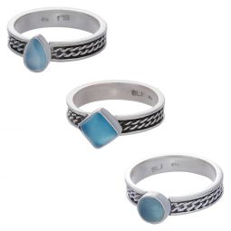 Blue Chalcedony Assorted Shapes Celtic Flat Band Ring- Size 6 (6mm to 10mm H)