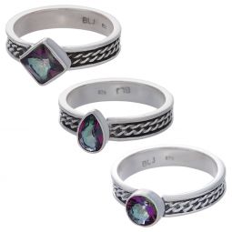 Mystic Topaz Assorted Shapes Celtic Flat Band Ring- Size 5 (7mm to 10mm H)