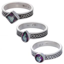 Mystic Topaz Assorted Shapes Celtic Flat Band Ring- Size 10 (7mm to 10mm H)