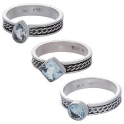 Blue Topaz Assorted Shapes Celtic Flat Band Ring- Size 5 (6mm to 10mm H)