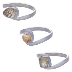 Gold Rutilated Quartz Assorted Shapes Fancy Reverse Band Ring- Size 5 (8mm to 10mm H)