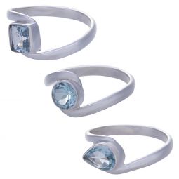 Blue Topaz Assorted Shapes Fancy Reverse Band Ring- Size 10 (6mm to 10mm H)