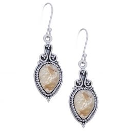 Gold Rutilated Quartzl Fancy Teardrop Earrings