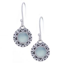 Blue Chalcedony Fancy Round Earrings