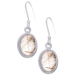 Gold Rutilated Quartz Simple Oval Earrings