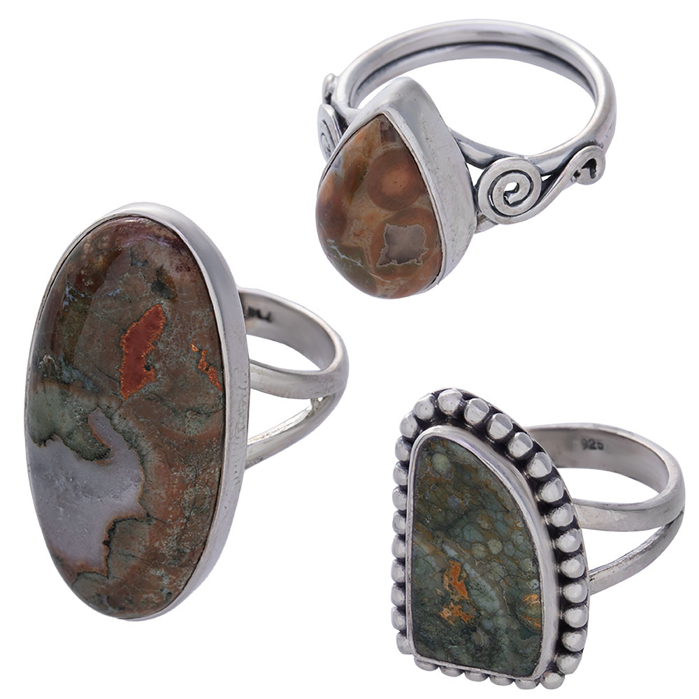 Assorted Shapes Rainforest Jasper Ring - Size 7 (16 to 26mm H): Kheops ...