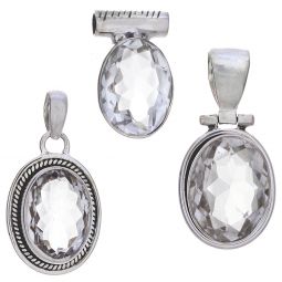 Assorted Medium Oval Clear Quartz Pendants (25 to 33mm H)